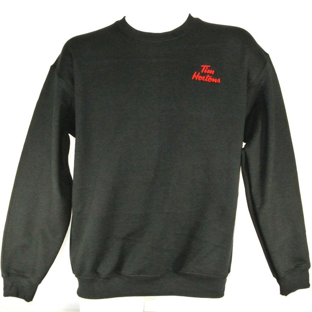 TIM HORTONS Black Sweatshirt Employee Uniform Big Logo Shirt Size L Large